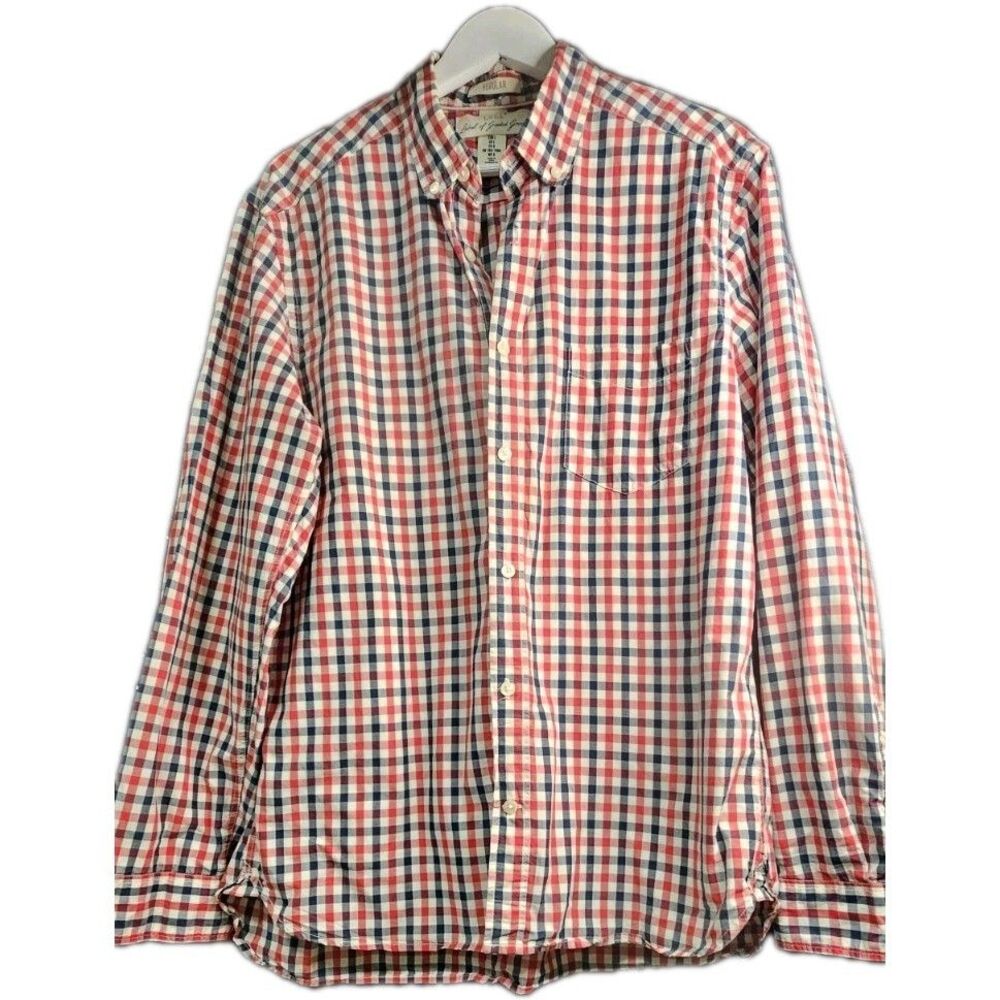 H&M LOGG Plaid Cotton Shirt Mens L Preppy Coastal Fourth of July